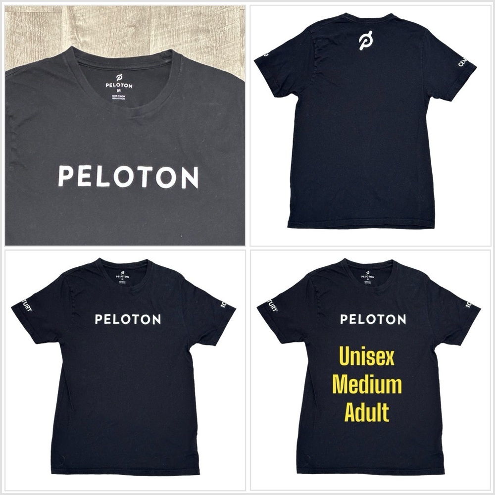 Unisex Peloton Medium Short Sleeve T-Shirt Top Tee Black Bike Workout EUC